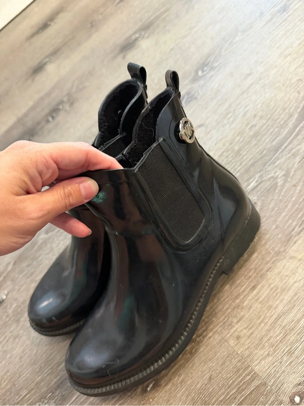 Michael Kors Black Glossy Chelsea-Style Rain Ankle Boots